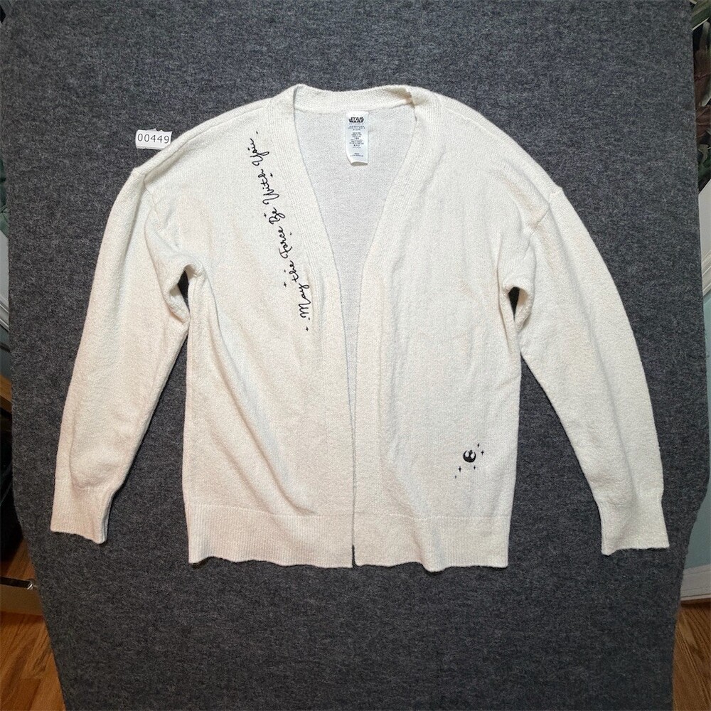 Disney Star Wars Open Front Cardigan Sweater Womens Size M Ivory V-Neck